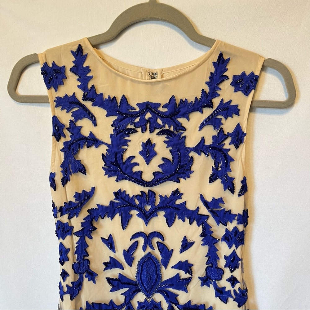 Alice & Olivia Tamika beaded Cocktail dress 2 Blue Sleeveless Knee length - Picture 3 of 10